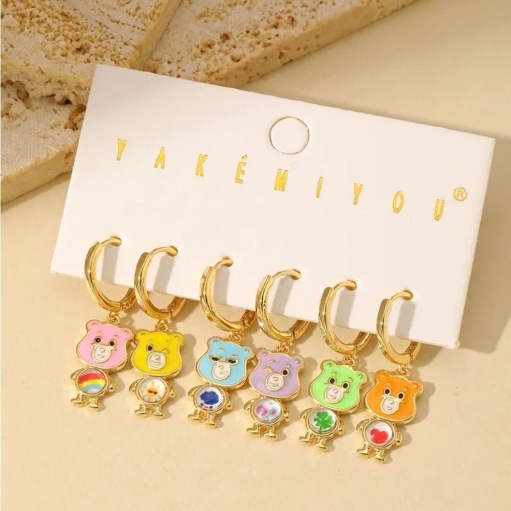 14K Gold Care Bears Theme  Mismatched Huggie Hoop Earrings